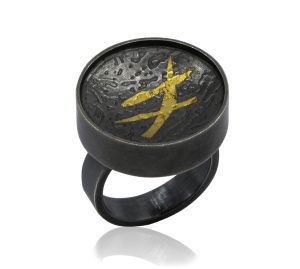 oxidized silver ring with 24k gold accents