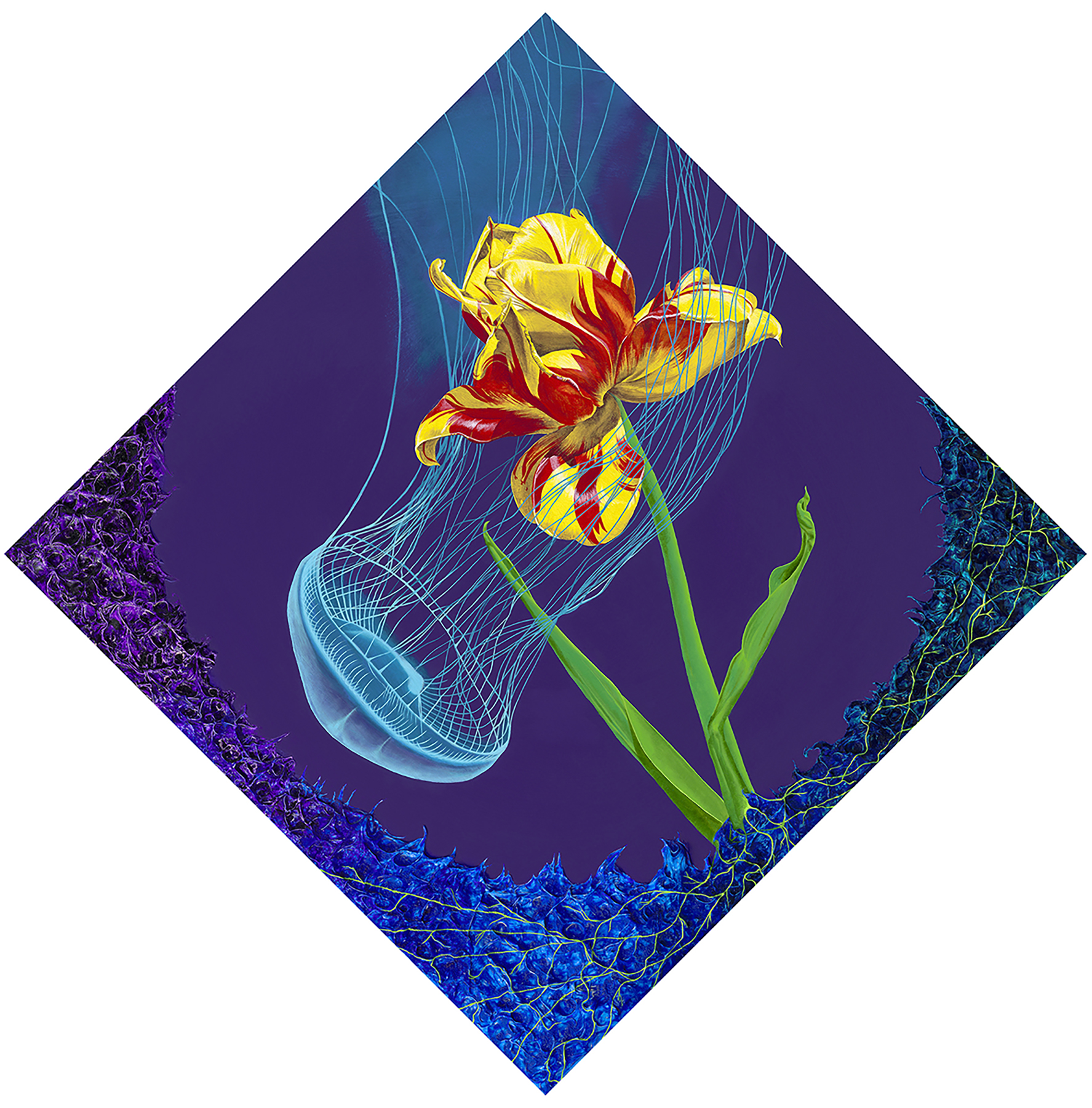 Tulip and Jellyfish Mixed Media on Panel 24x24in