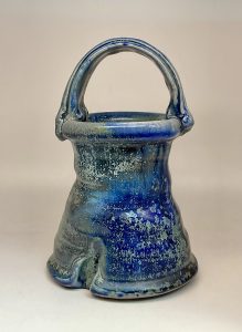 Wood fired ceramic blue basket form